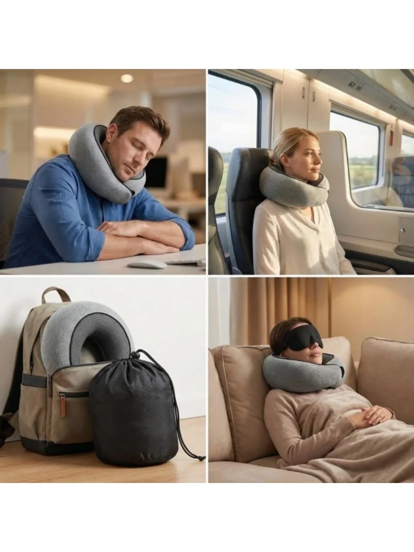 1 Set Foldable U-Shaped Travel Pillow Light Gray, Memory Foam Neck Support Cushion for Car Plane, Portable Comfort Headrest with Storage Bag, Gift for Travelers Commuters