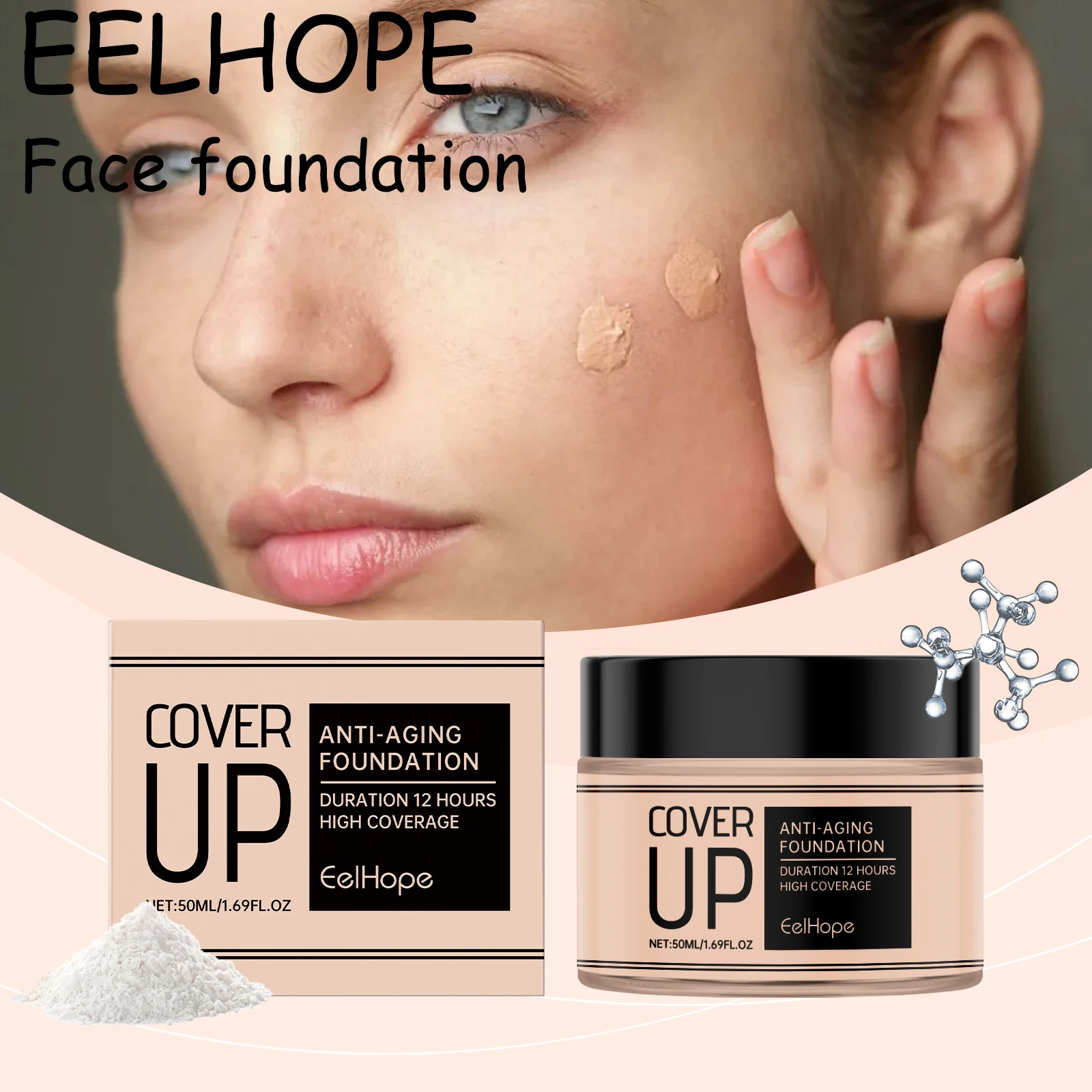 EELHOPE Crema per fondotinta per trucco viso Crema per fondotinta viso non appiccicosa idratante resistente al sudore ad alta copertura duratura