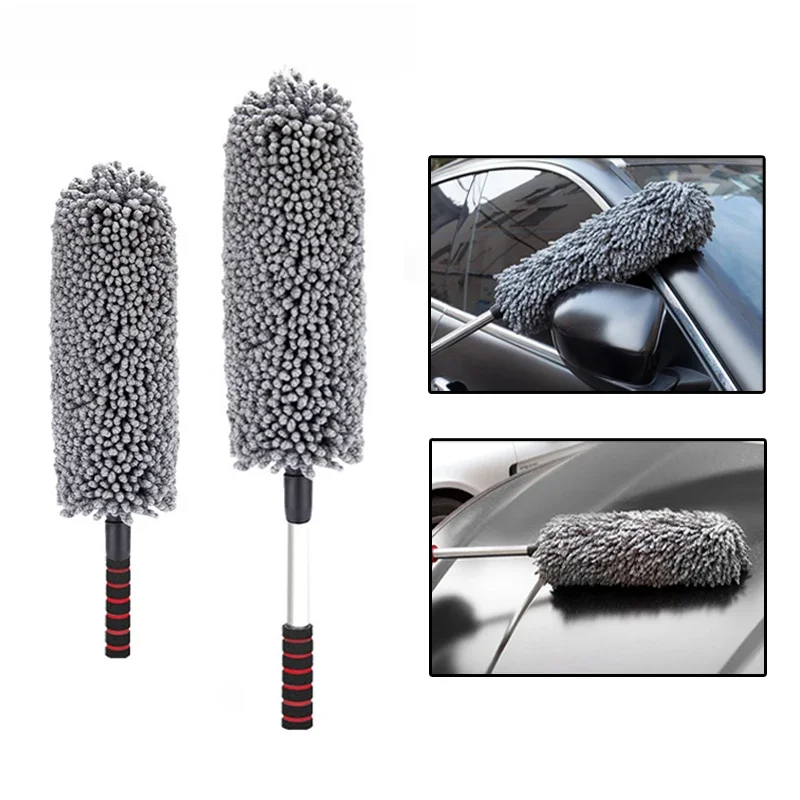 SEAMETAL – plumeau rétractable pour carrosserie de voiture, vadrouille de lavage de poussière de cire, brosse de roue de pneu de voiture rétractable, poignée à double usage humide et sèche,