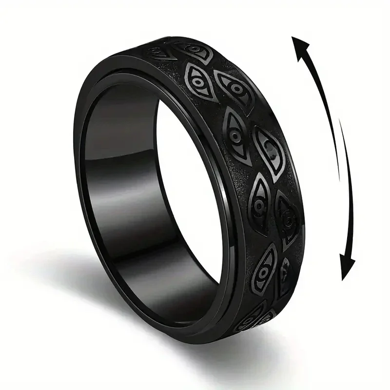 Antystresowe pierścienie ze stali nierdzewnej dla mężczyzn rzeźbione oko demona obrotowe Fidget niepokój wspólny pierścień biżuteria Bague Homme — Zdjęcie 2 z 2