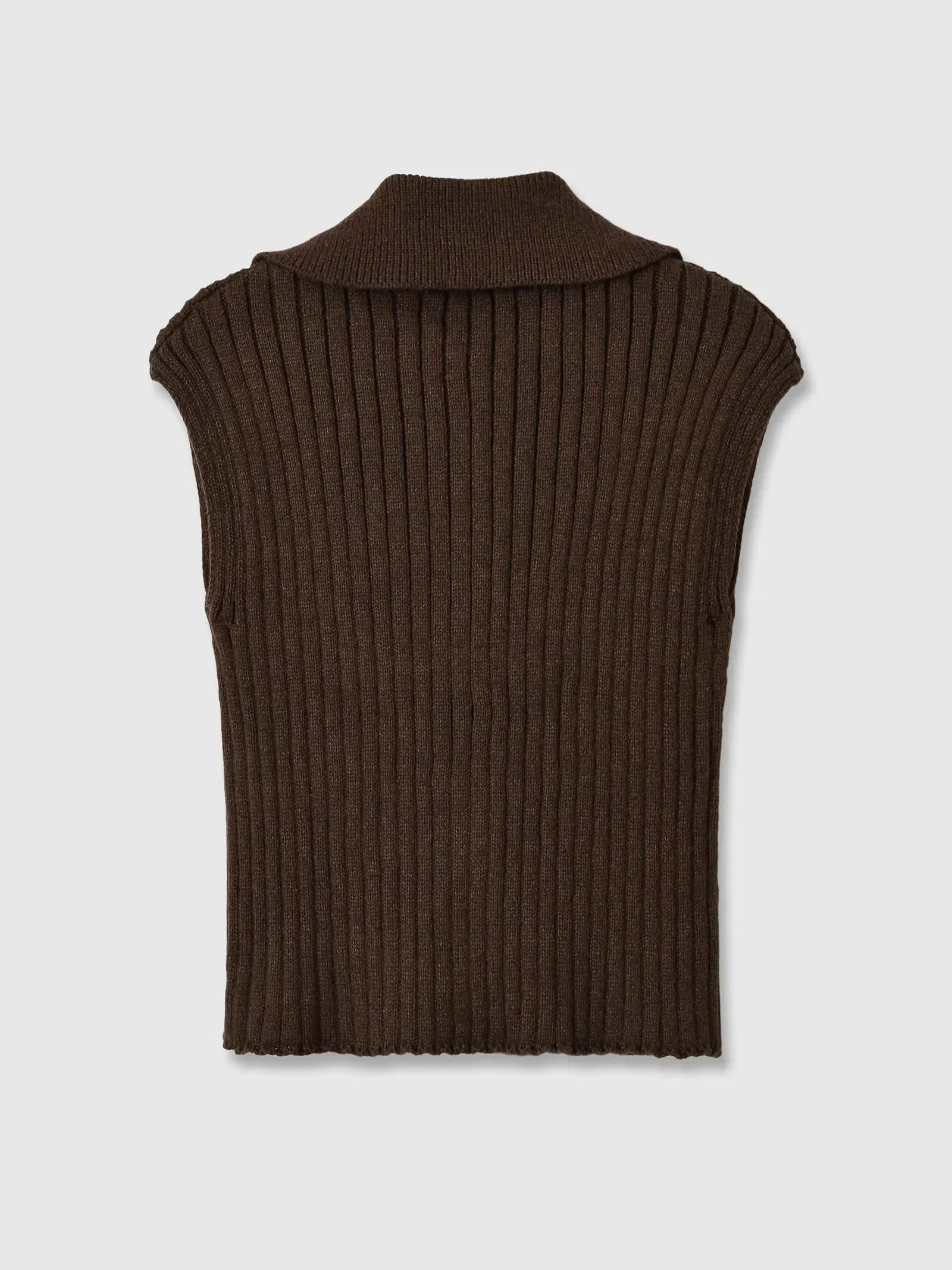 Women Dark Brown Zipper Lapel Sweater Vest Sleeveless Ribbed Knitted Tank Top Vintage Base Shirt Sueter Mujer Autumn 2026