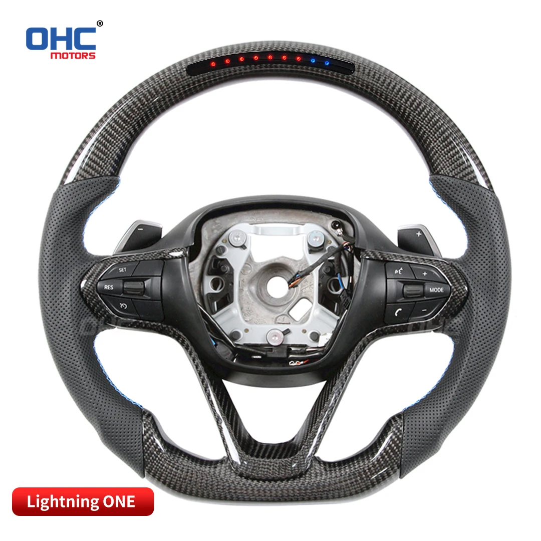 OHC Motors 100% Real Carbon Fiber Leather Alcantara Race Car LED Perfromance Display Steering Wheel Compatible For BMW I8