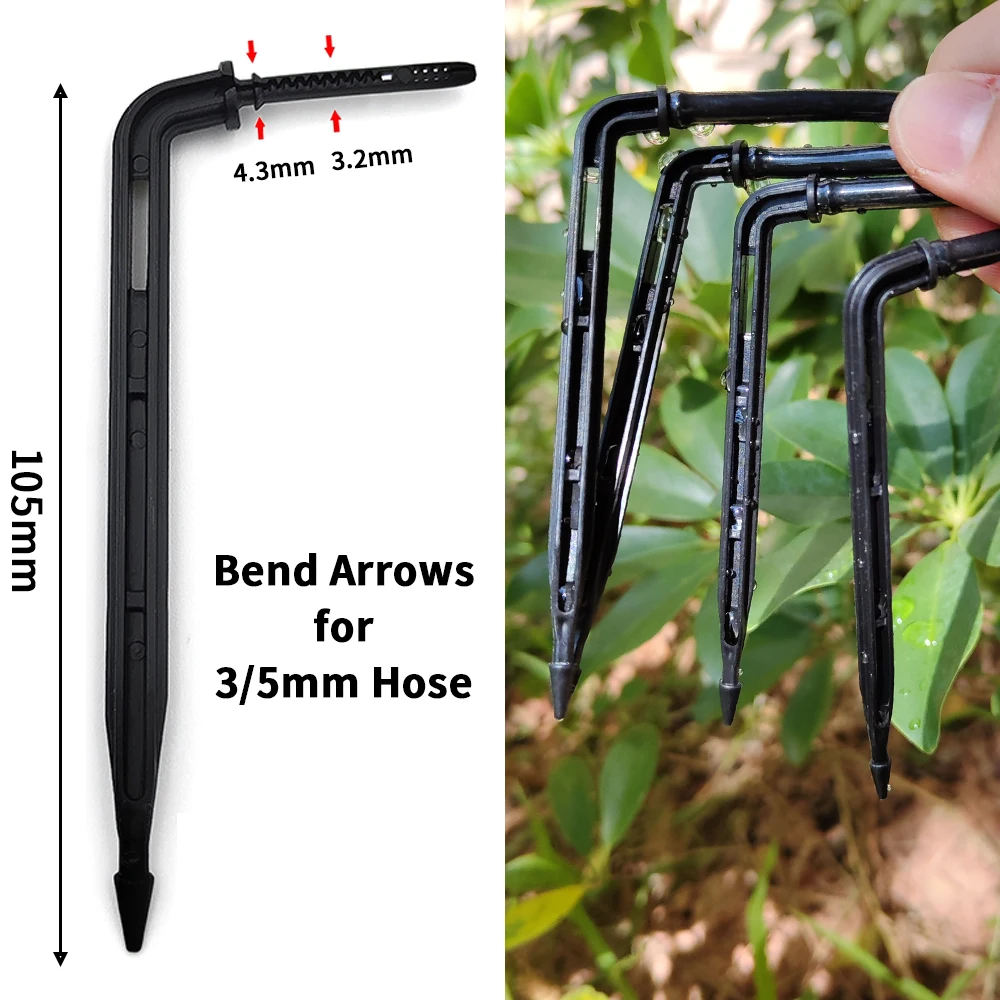 WUJIE 50PCS Bend Arrow Dripper Micro Drip Irrigation Kit Emitters for 3/5mm Hose Garden Watering Saving Micro Dripper Greenhouse