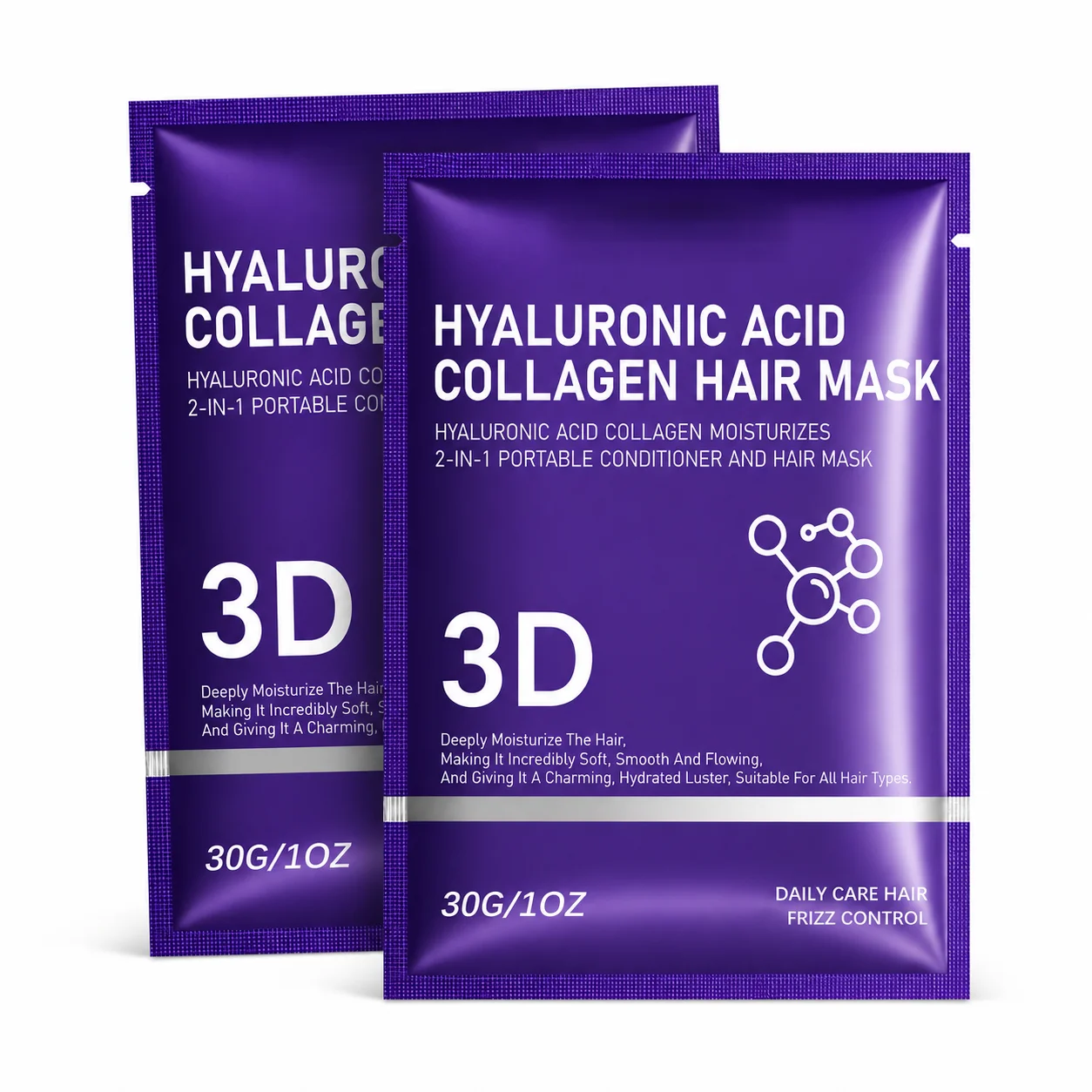 2PCS Hyaluronic Acid Collagen Hair Mask Deep Nourish Smooth Shiny Hair Treatment Frizz Control Portable Travel Hair Care Mask