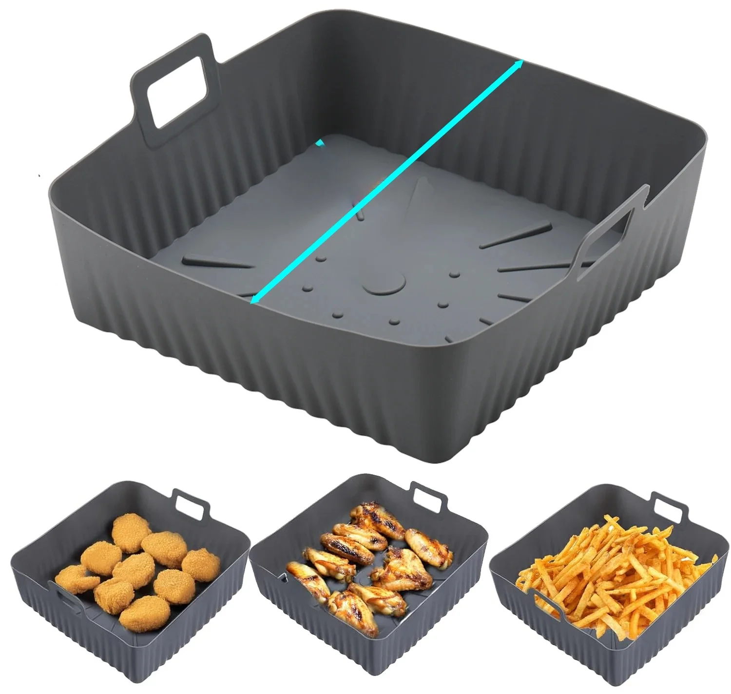 23cm Kwadratowe duże silikonowe wkładki do frytownic powietrznych 9 cali Forma do 6 do 8QT Silikonowy kosz wielokrotnego użytku do frytownic powietrznych Ninja — zdjęcie 2