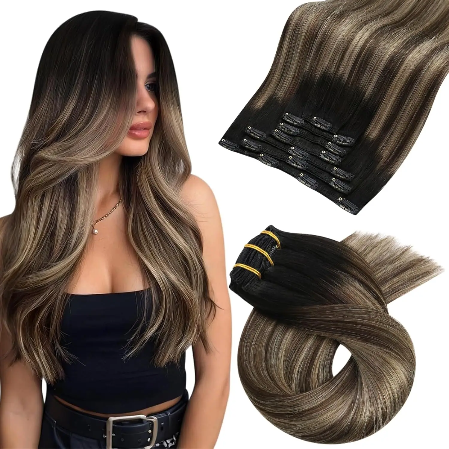 [Hot Koop] Moresoo Clip in Hair Extensions Echt Natuurlijk Haar Remy Straight Set 5 & 7 Stuks Braziliaanse Clip in Human Hair Extensions