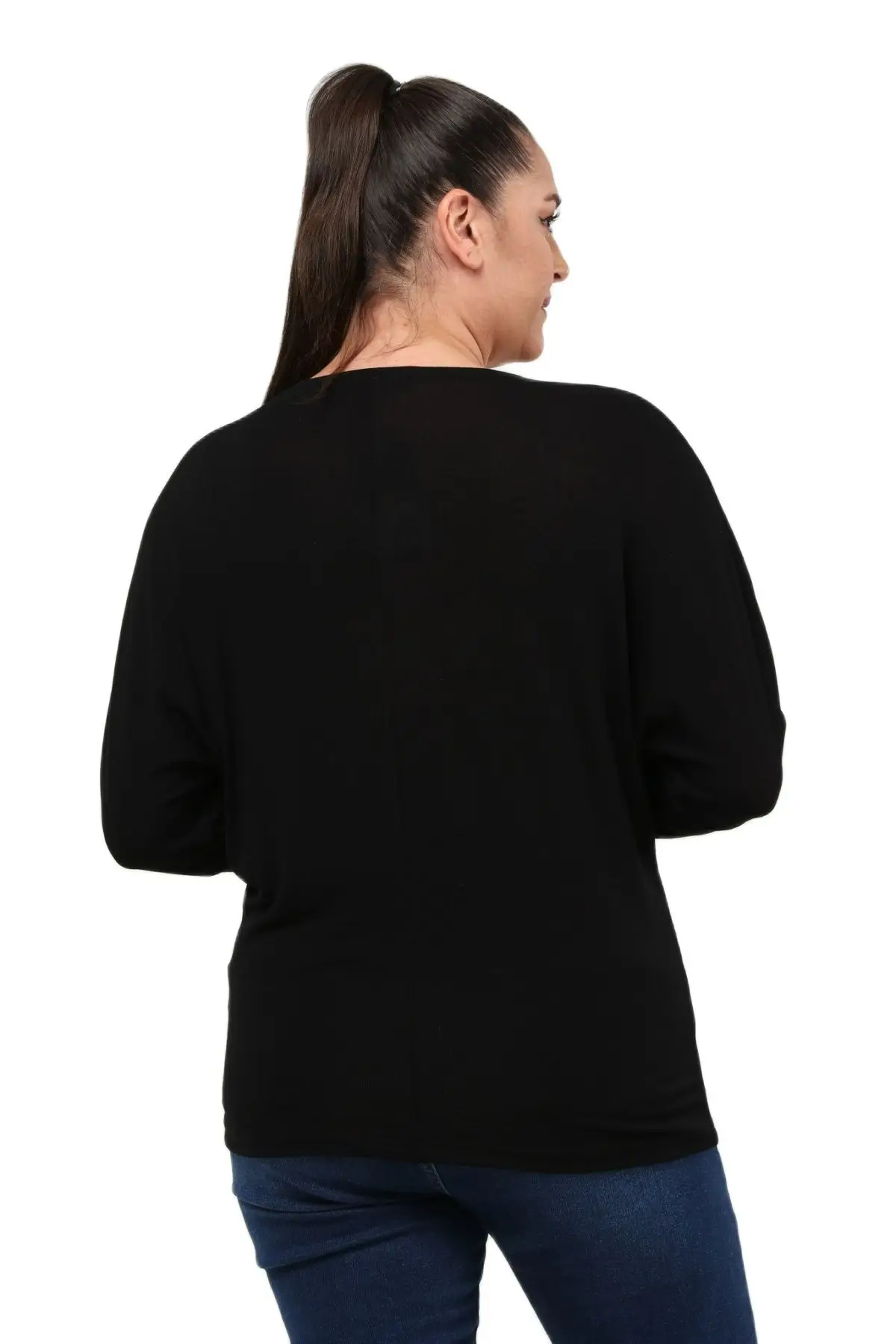 Women’s Plus Size Black Blouse V-Neck Bat Arm Silver Stone Detail, Designed and Made in Turkey, New Arrival