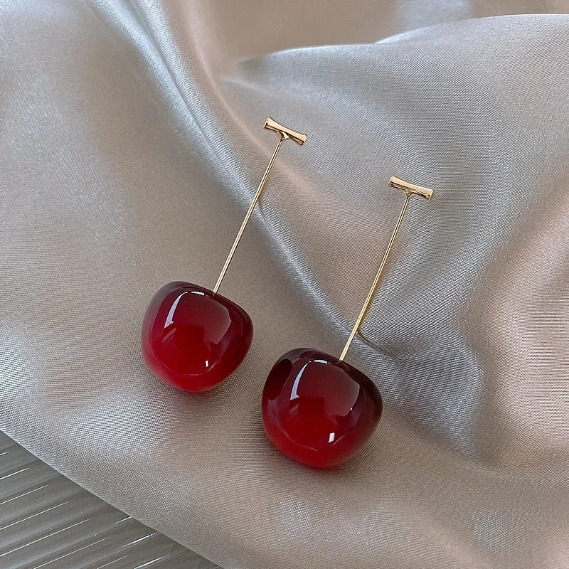 Boucles d'oreilles cerise rouge douce pour femmes, Design de fruits délicats, boucles d'oreilles pendantes, fête de mariage, bijoux d'oreille coréens, cadeau