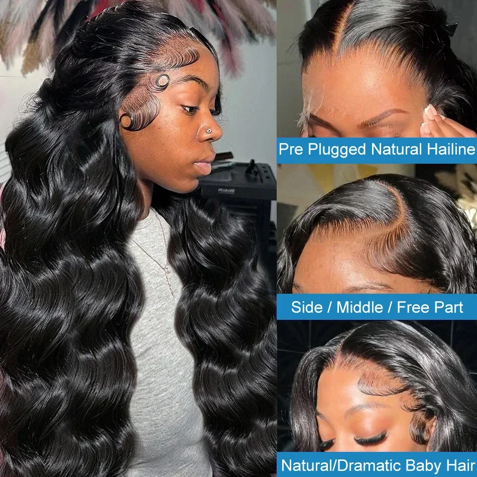 Perruque Lace Front Wig Body Wave Remy Naturelle, Cheveux Humains, 13x4, 13x6, 13x4, Densité 300, 30 40 Pouces, pour Femme Africaine