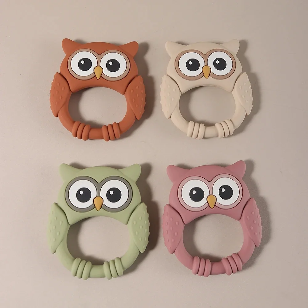 Anneau de dentition hibou en Silicone, nouveau Design 2025, jouet de dentition pour bébé, sans BPA, doux et sûr pour nourrissons, gomme de soulagement à la mastication facile à saisir