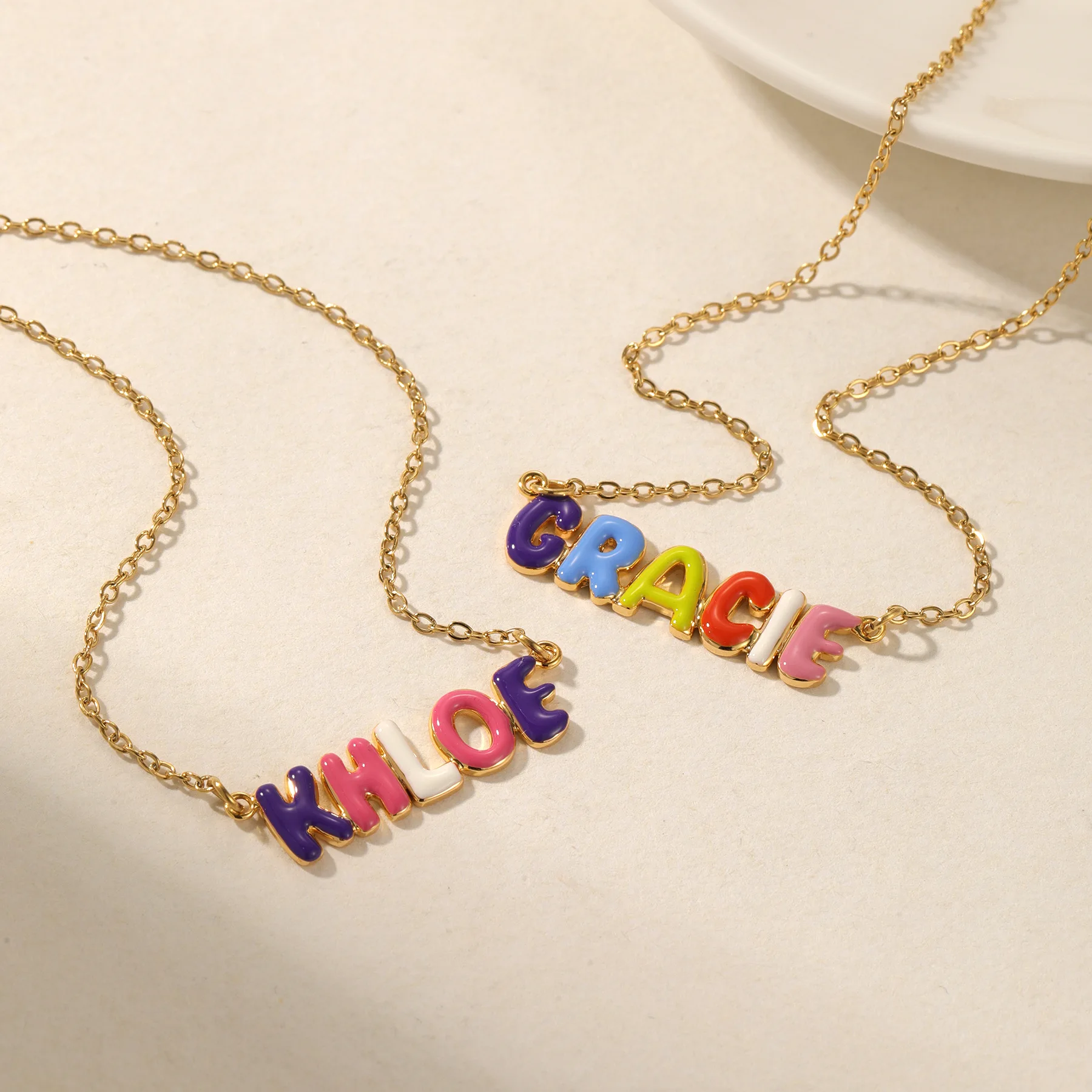 DOREMI New Product Customized Name Necklace Drip Oil Color Bubble Letter Creative Stainless Steel Waterproof Necklace