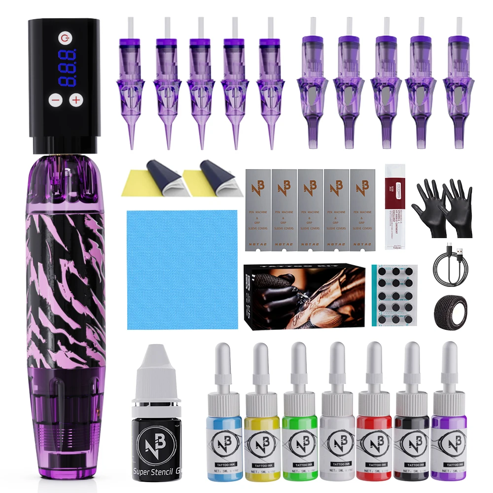 

Inksoul Wireless Tattoo Pen Set, Tattoo Battery USB Charging, 10 Needles, 7 Colors of Tattoo Ink and Mixing Cups, Etc