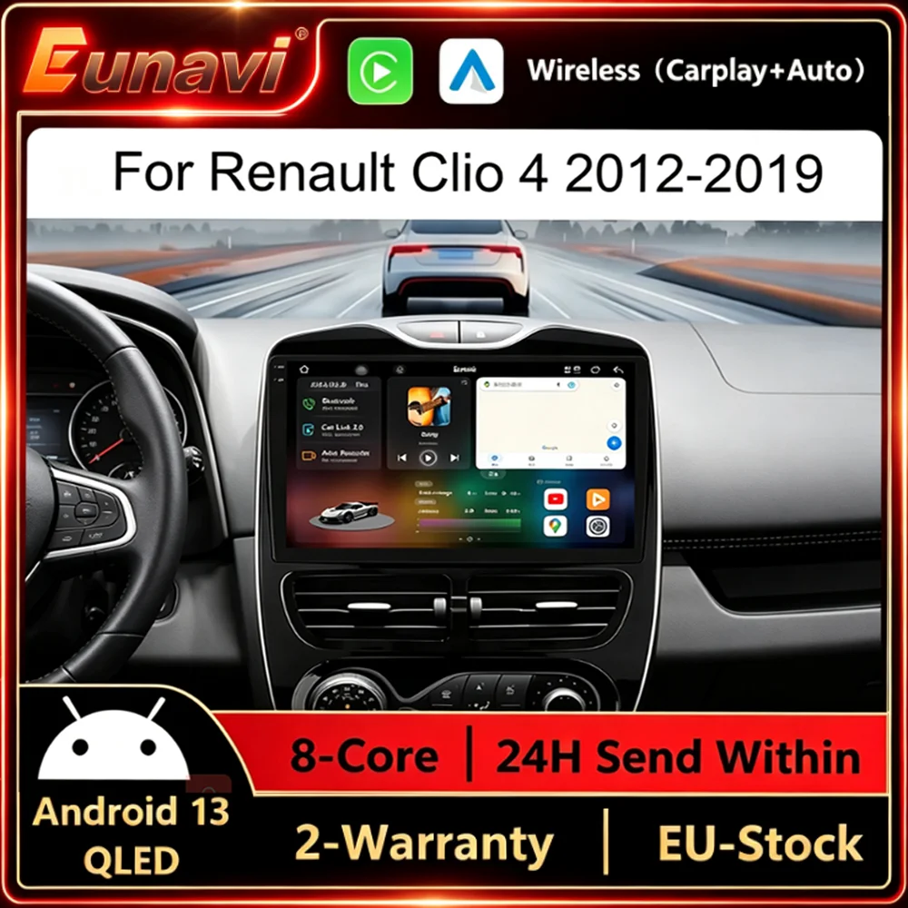 Autoradio Eunavi per Renault Clio 4 2012-2019, sistema multimediale con CarPlay wireless.
