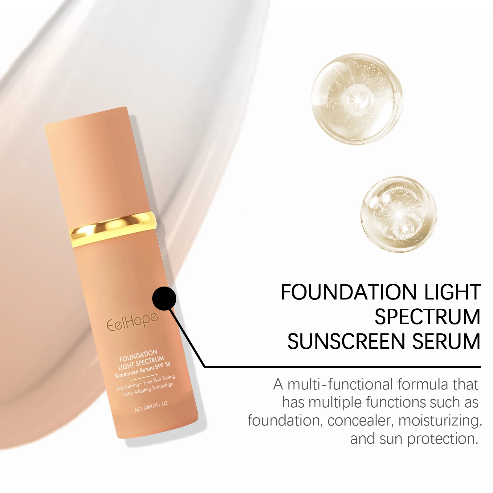 EELHOPE-base Facial con textura ligera líquida, corrector perfecto, tono de piel brillante, base Facial hidratante no pegajosa