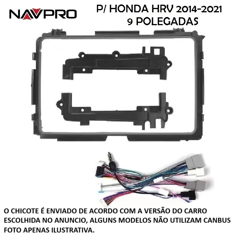 Para HONDA HRV ATE 2021 9 POLEGADAS Moldura e cabos de conexão para instalação de central multimidia 9" NAVPRO CASKA