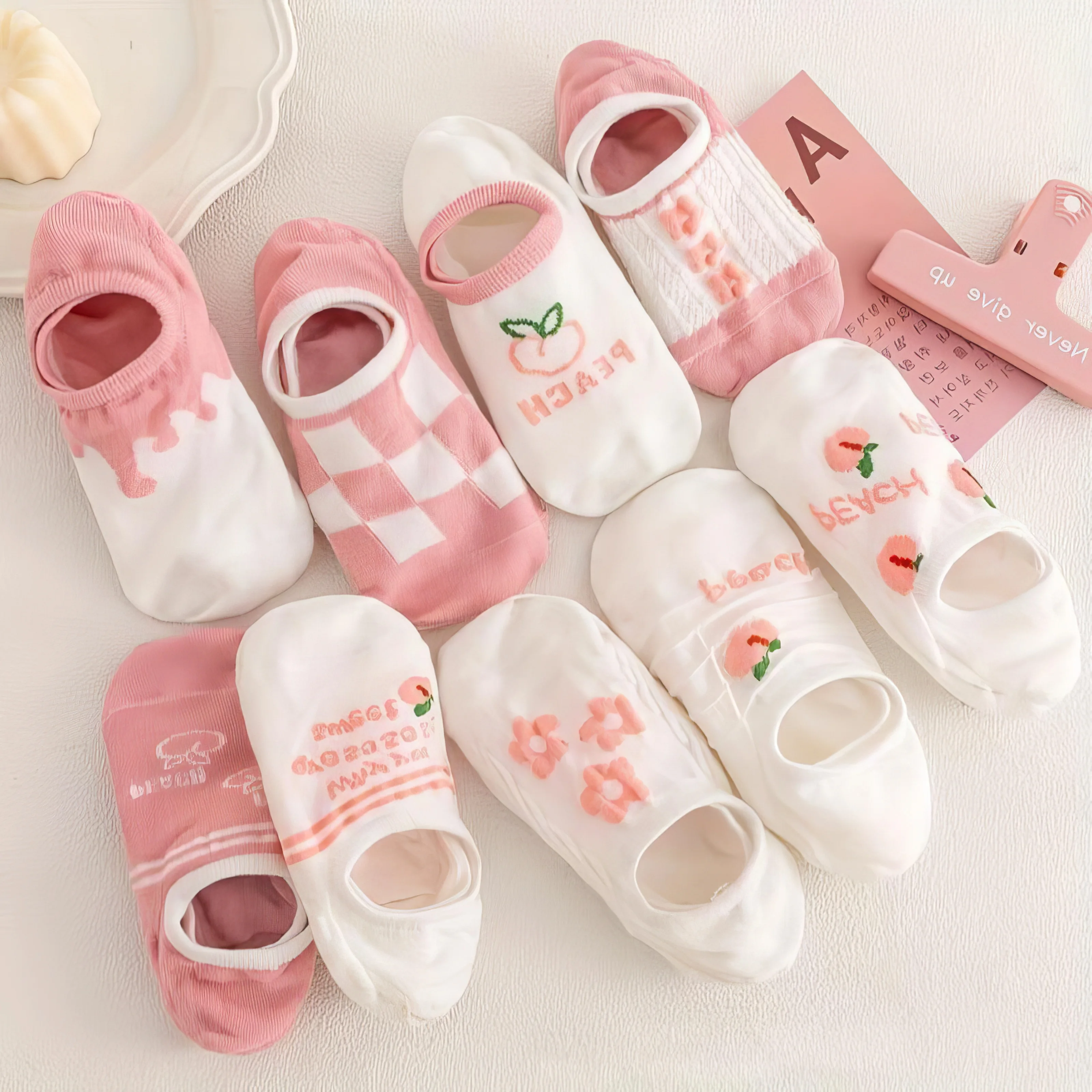 20 pares de calcetines de barco color melocotón macarrón, versión coreana estilo Ins, adecuados para varios tipos de pies