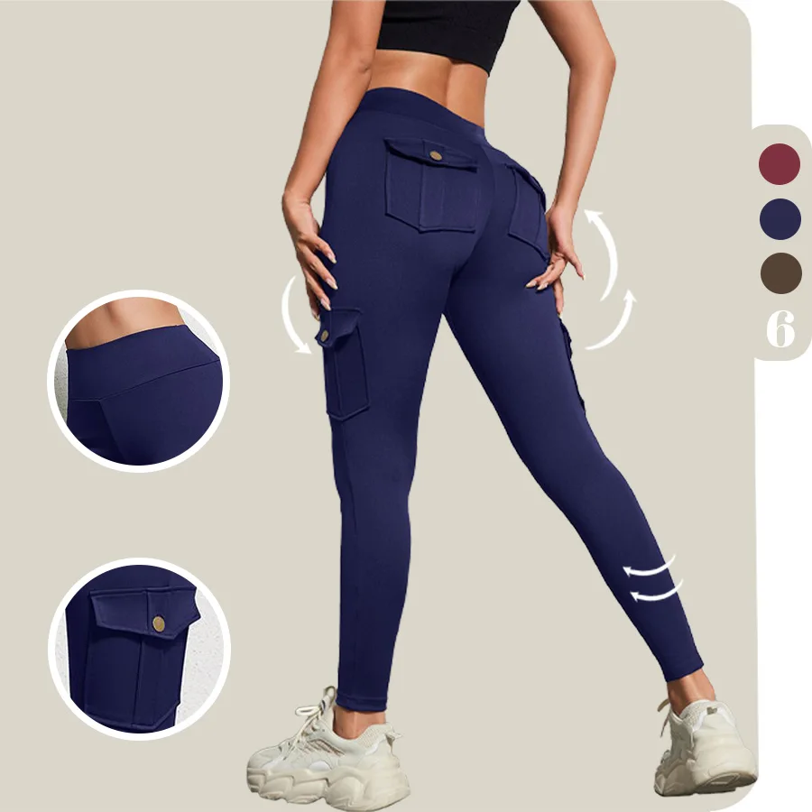 CHRLEISURE Workwear Pocket Yoga Pant Hip Lifting Sport Leggings for Women High Waist Fitness Tights Gym Slim Activewear