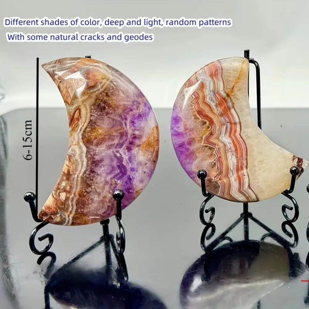 1PC Natural Amethyst Agate Crescent Moon Carving- Crystal Home Decor Ornament Healing Crystals