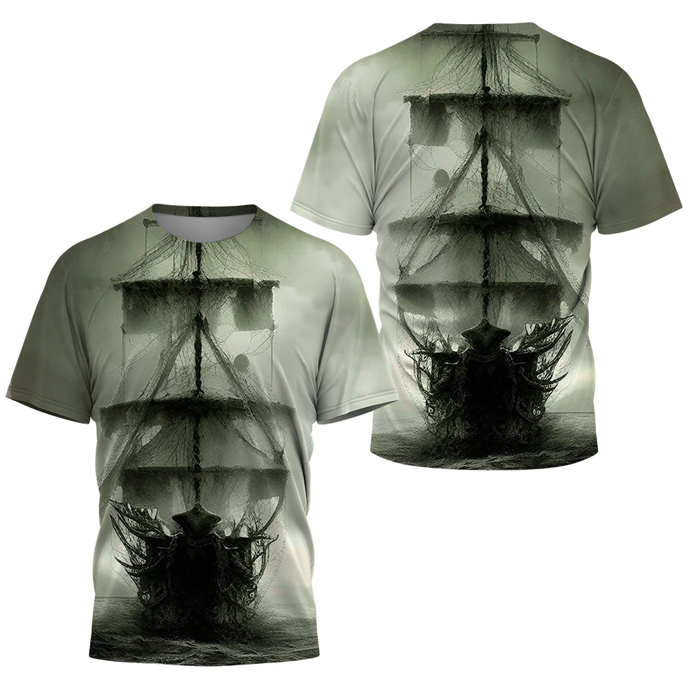 Men's T-shirt 3d Vintage Sailboat Print Men's Short Sleeve T-shirt Summer Loose Men's Clothing Vintage Loose Oversized T-shirt