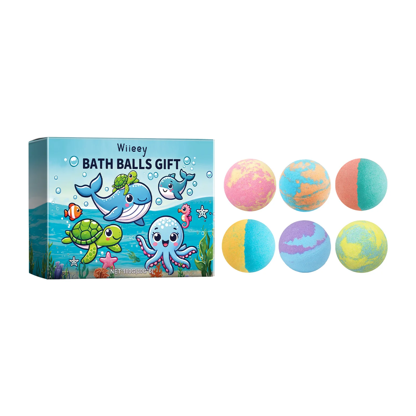 Wiieey 30gx6 กลิ่นหอมยาวนาน Bath Bomb เกลือบํารุงกลิ่นดอกไม้ Body Wash สปาทําความสะอาดผ่อนคลาย Exfoliating Skin Shower Ball