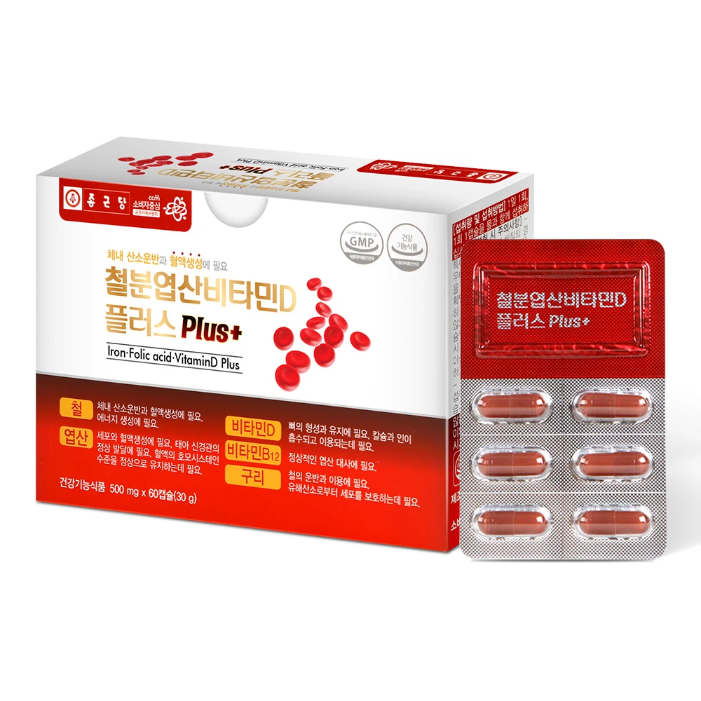 طعام شونغ كون دانغ صحي وظيفي زائد ، فيتامين د ، حمض فوليك الحديد ، 60 كبسولة