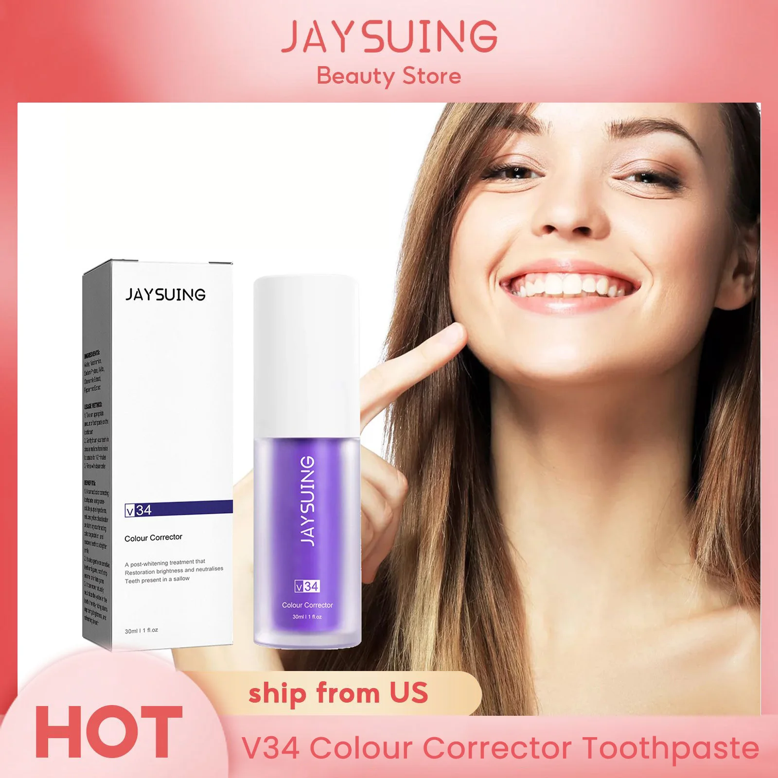 Jaysuing V34 Toothpaste Colour Corrector Teeth Whitening Purple Fresh Breath Brightening Teeth Stain Removal Gum Care Cleaner