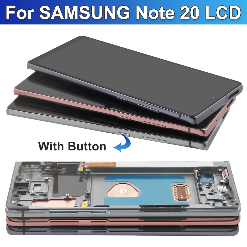 For AMOLED LCD with Frame For Samsung Note 20 Lcd Display Digital Touch Screen Replace For Note20 N980 N980F SN980F/DS Screen