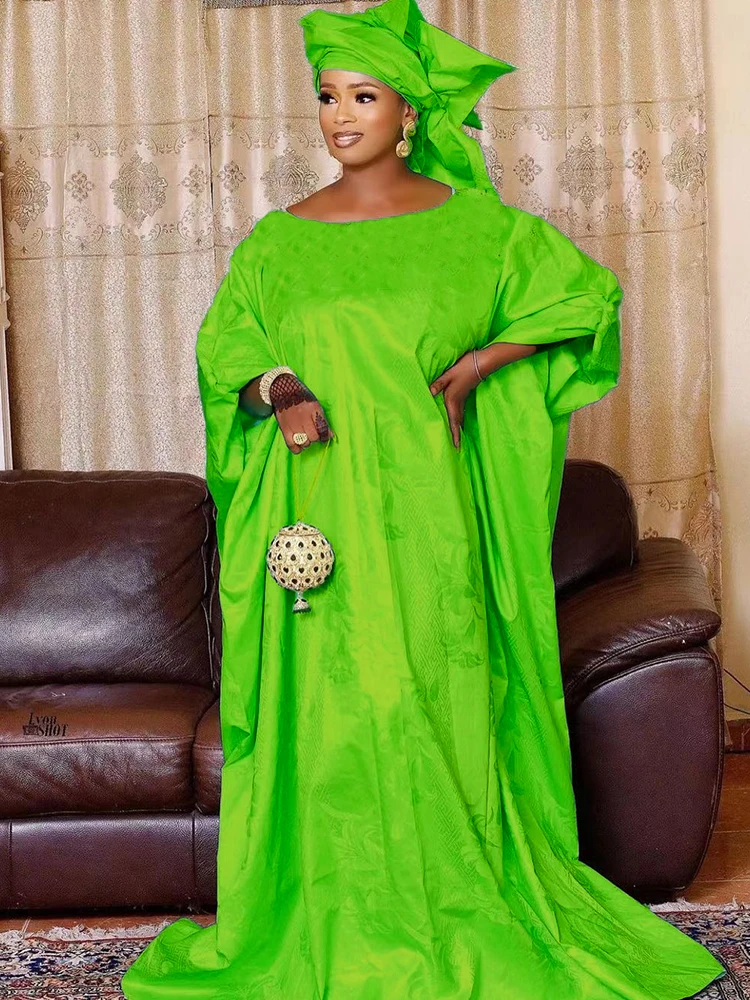 Bazin Riche-Robe Longue avec Écharpe pour Femme Africaine, Tenue de Mariage Originale de Qualité Supérieure, Nigeria 03