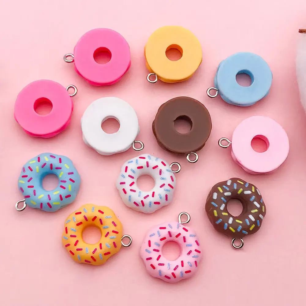 10/12pcs 18*21mm Colorful Food Donuts Design Charms 3D Resin Pendants For DIY Bracelet Necklace Jewelry Making Accessories