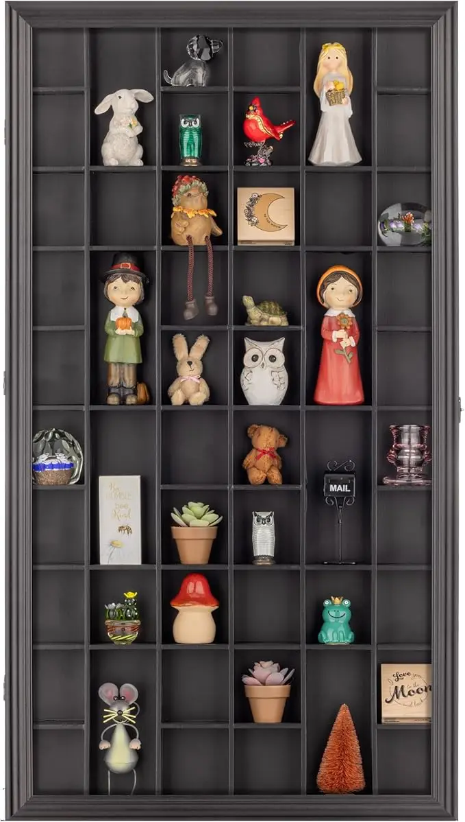 Black Wall-Mounted - Curio & Shot Glass Display Case - 17