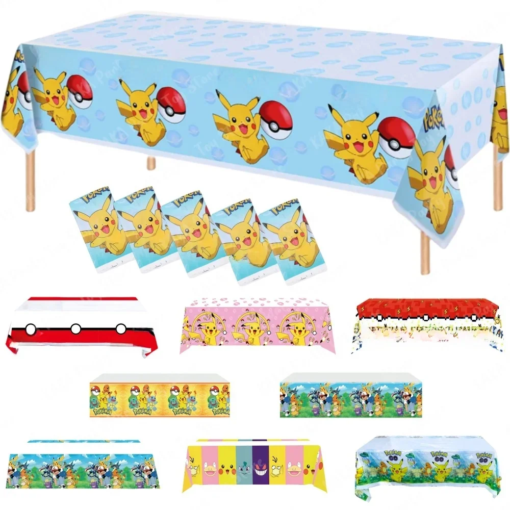 Nappe Pokemon pour enfants, fournitures d'anniversaire, Pikachu, nappe en plastique jetable, décorations de fête pour garçons et filles, réception-cadeau pour bébé