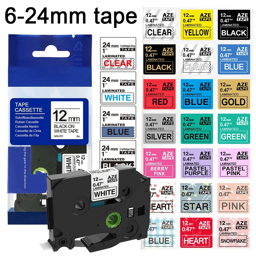 6-24mm Compatible TZe-231 TZe121 TZ335 241 251 345 Label Laminated Tape FOR PT-H110 PT-210D PT-E550W PT-710BT