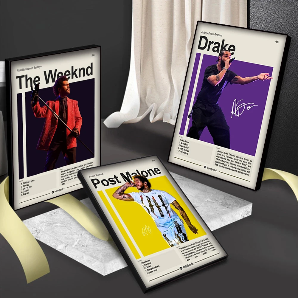 Pop Rapper The Weekend 2pac Drake Poster for Room Bar Wall Hip Hop Singer Music Album Cover Pictures Canvas Print Art Home Decor