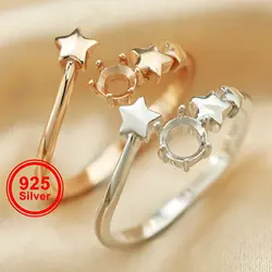 3-5MM Round Prong Ring Settings Stars Bezel Solid 925 Sterling Silver Rose Gold Plated Band For DIY Adjustable Ring 1215026