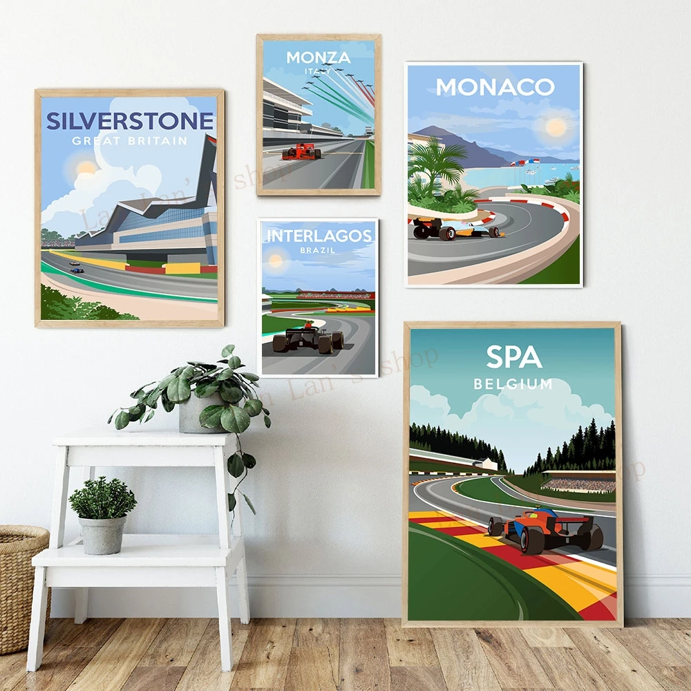 F12022 Formula One Super Racing Poster Monza Monaco Spa Silver Quartz Tragos Canvas Painting Picture Prints Nordic Home Decor