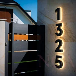 LED House Numbers Metal illuminated Light Outdoor Waterproof Home Hotel Door Plates stainless steel Sign Address Free adapter