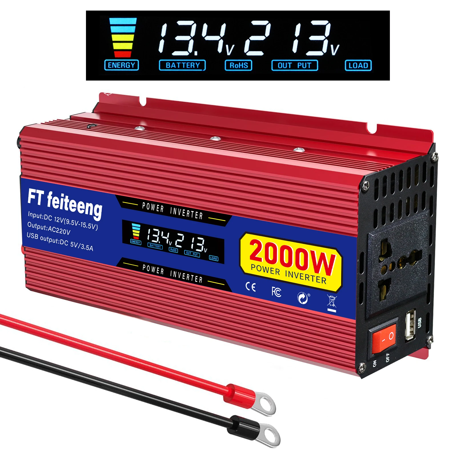 

Power Inverter, DC 12 to AC 220V/230V,Universal socket,suitable for charging cars, trucks, and computers