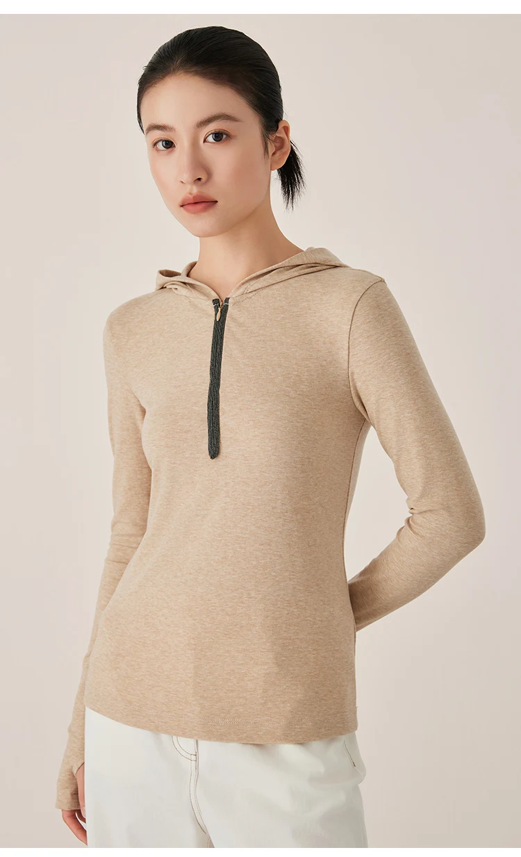 KX9523407 Eleganter Damen-Strick-Hoodie aus Wollmischung mit Langen Ärmeln und Spandex – Detail 6