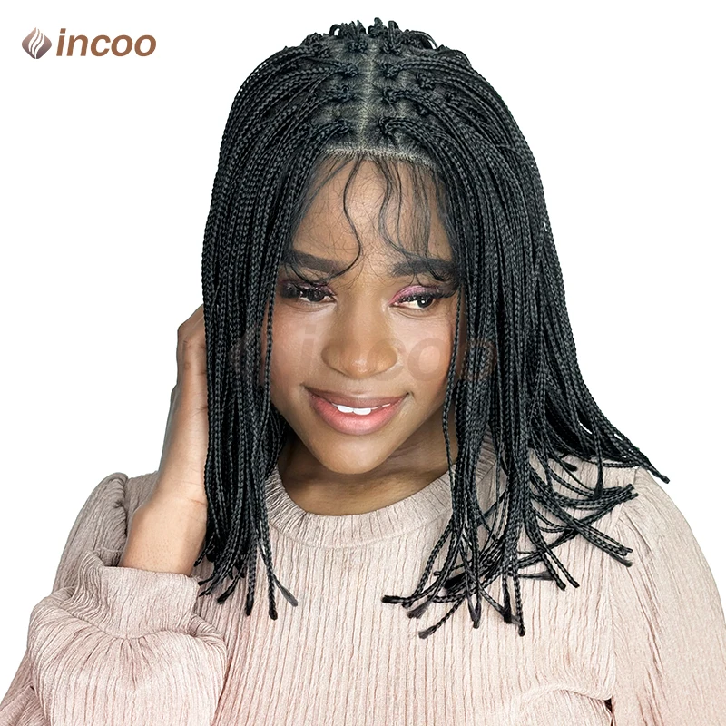 

12-дюймовые короткие микрокосички с детскими волосами, синтетические крошечные тонкие косички, плетеные парики, парик с косами для чернокожих женщин