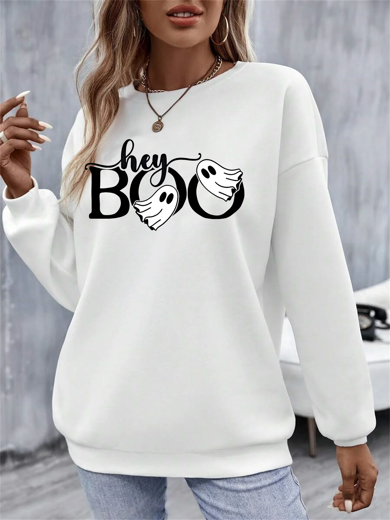 

2024 Happy Halloween Hey Boo Scary Ghost Letter Print Casual Sweatshirts Streetwear Hiphop Fashion Funny Sports Hoodies