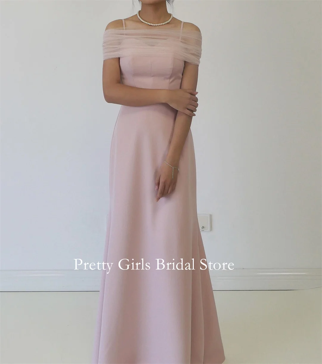 2024 Fashion Style Korean Morden Off Shoulder Customized  Pink Evening Dresses Formal Crepe Satin Prom Growns Party Women Bride