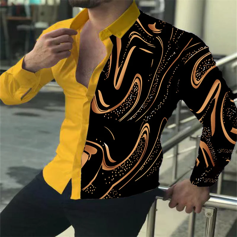 Camiseta de manga larga con botones para hombre, fiesta de graduación Pop para ropa de moda, Club nocturno, nuevo diseño