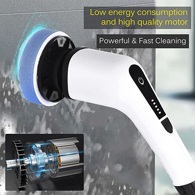 Electric Spin Scrubber Cleaning Turbo Scrub Brush with 7 Replacement Brush Heads Adjustable Handle Kitchen Bathroom Clean Tools