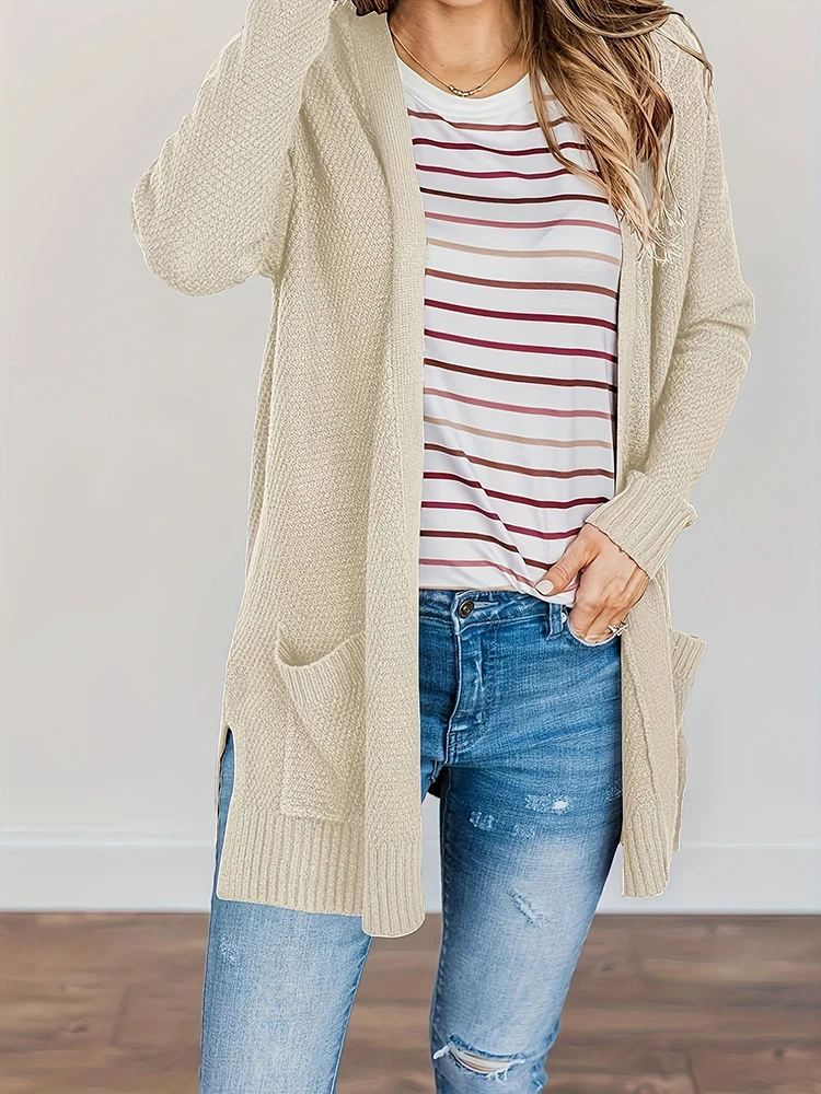 Latest styles women\'s clothing casual style solid color design loose fit utility pockets wool fabric women\'s cardigan jacket