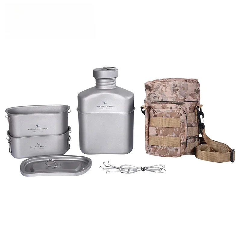 Boundless Voyage Outdoor Camping Titanium Militaire Kantinebekers Kookset Waterfles Kom Ketel Mess Kit - afbeelding 2