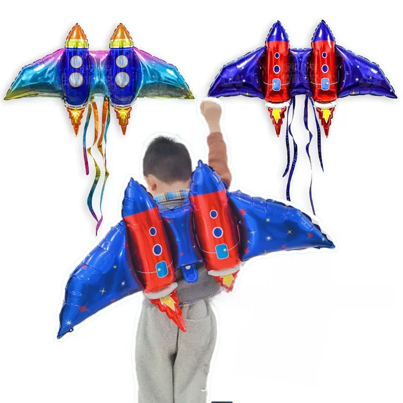 Ballons en forme d'aile de fusée pour décoration de fête, ballon en aluminium, thème de l'espace, fête d'anniversaire, joyeux anniversaire, enfants