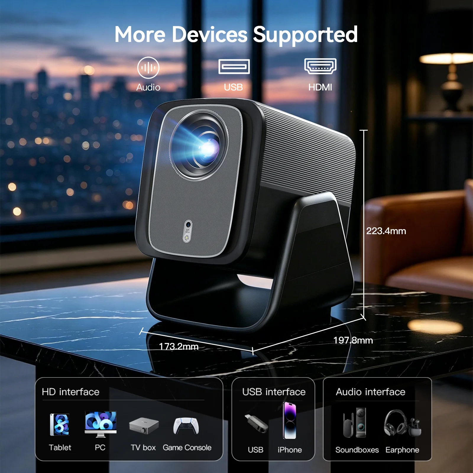 Android 14 Projector X5AR 1080P 8K Supported Short Throw 5G WiFi6 BT5.4 Dual Speakers, Portable for Home Theater Outdoor Camping