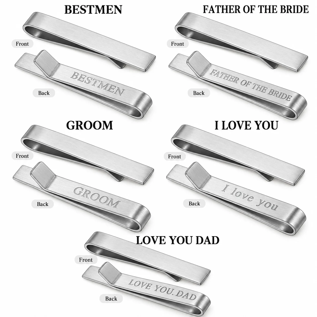 2 Inch Stainless Steel Personalized Engraved Tie Clip for Men, Best Man Groom Father of Bride Wedding Gift Tie Bar HAWSON