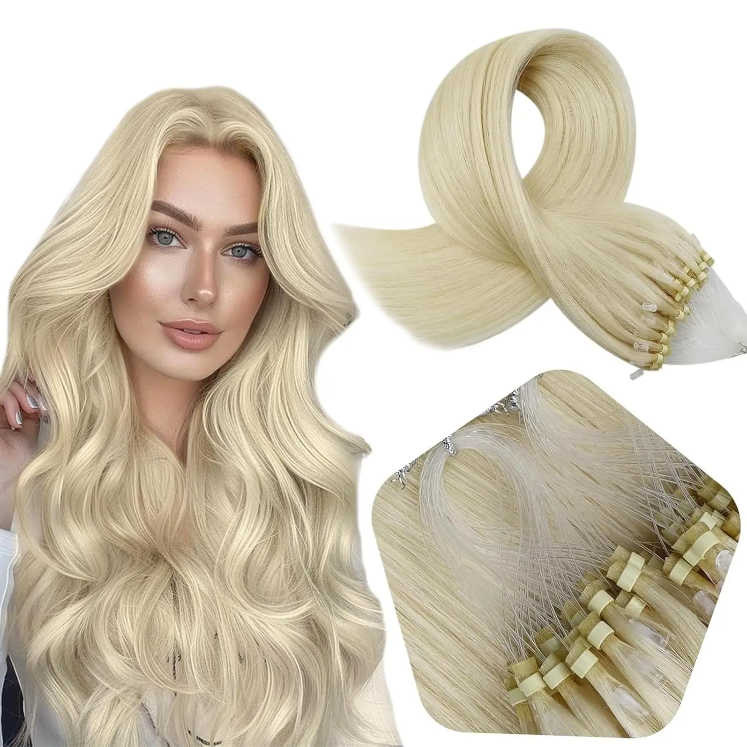 LaaVoo Micro Ring Hair Extensions 100% Real Brazilian Human Hair Pure Color 50G&100G Straight Prebonded Natural Micro Link Hair