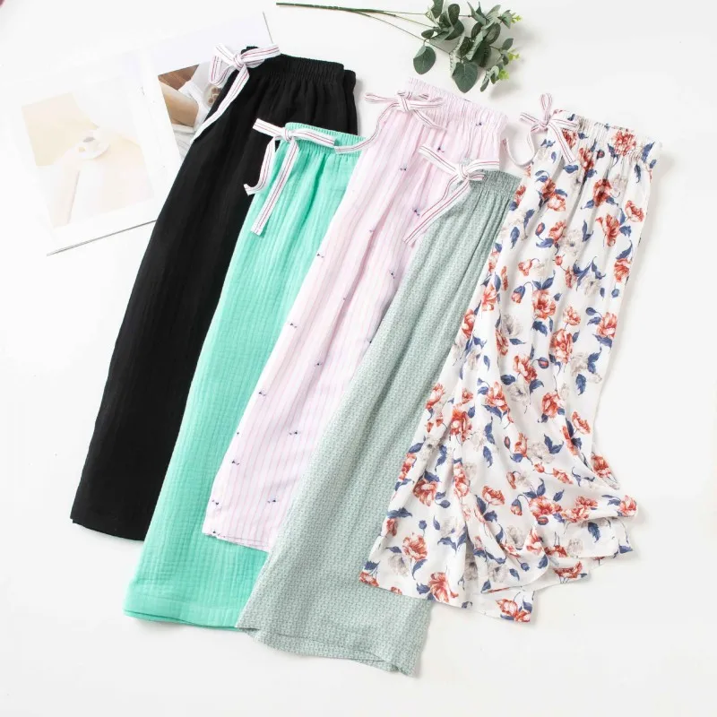 Capris Pajama Pants Women\'s Loose Summer Soft Cotton Home Pants High Quality Wide Leg Plus Size Home Air Conditioning Trousers